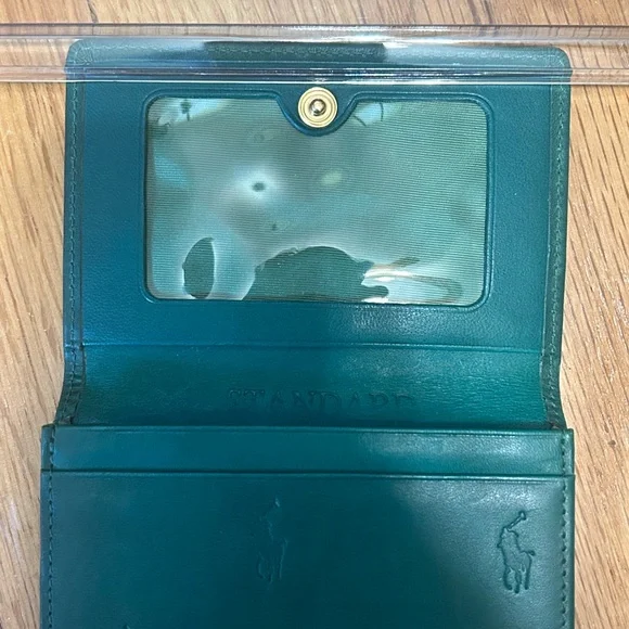 Polo by Ralph Lauren Green Leather Embossed Polo Player Card Holder - Picture 3 of 5